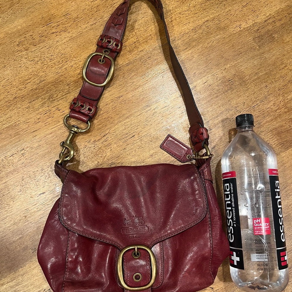 Coach Legacy Leather Buckle Shoulder Bag 
Burgundy Oxblood Vintage Brass